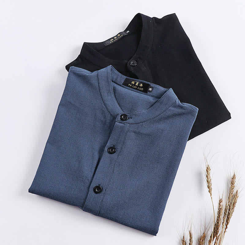 Chemise à manches longues en coton pour homme, Buddha Stones, couleur unie simple, demi-boutons - image 10