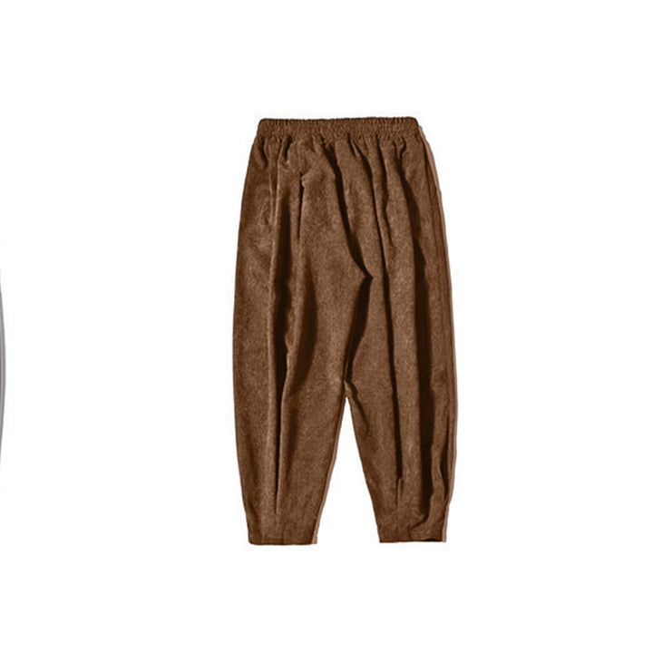 Pantalon harem rétro pour homme en velours côtelé uni doublé polaire, design simple, avec poches, de la Buddha Stones. - image 11