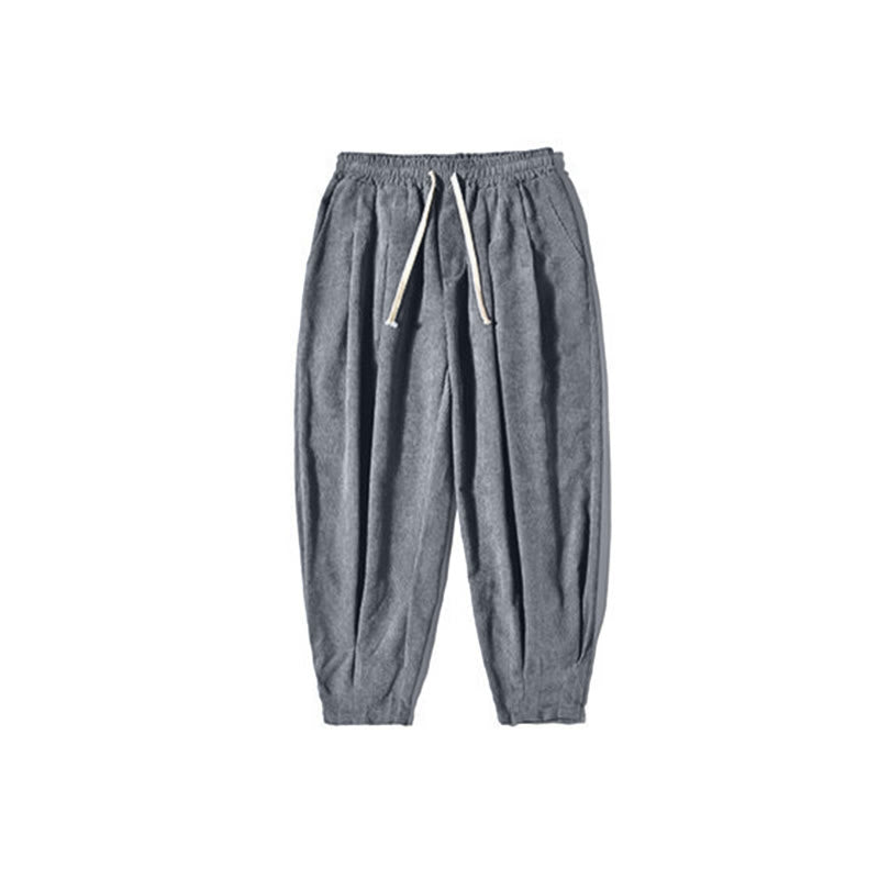 Pantalon harem rétro pour homme en velours côtelé uni doublé polaire, design simple, avec poches, de la Buddha Stones. - image 34