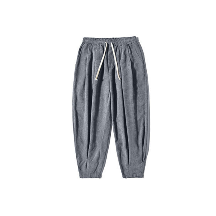 Pantalon harem rétro pour homme en velours côtelé uni doublé polaire, design simple, avec poches, de la Buddha Stones. - image 34