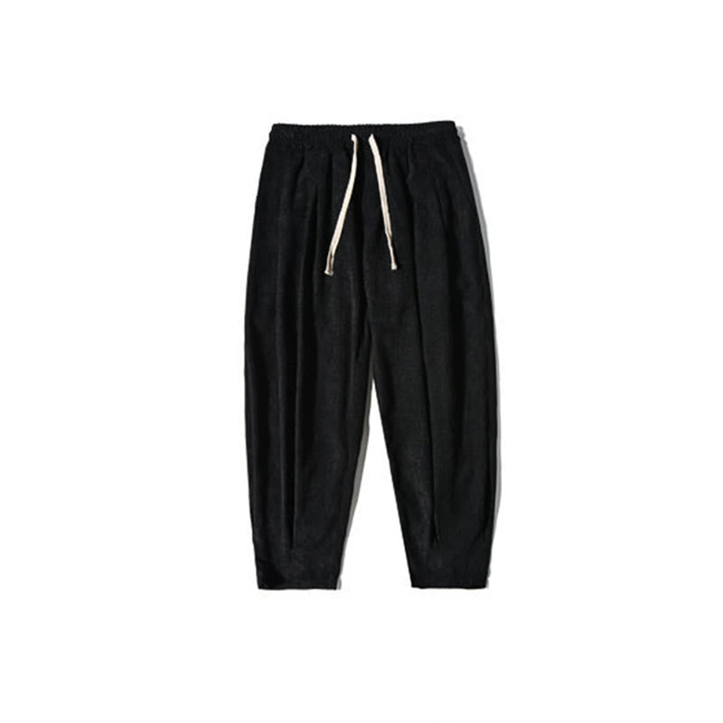 Pantalon harem rétro pour homme en velours côtelé uni doublé polaire, design simple, avec poches, de la Buddha Stones. - image 45