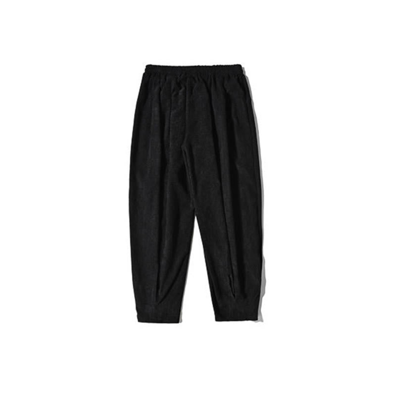 Pantalon harem rétro pour homme en velours côtelé uni doublé polaire, design simple, avec poches, de la Buddha Stones. - image 46