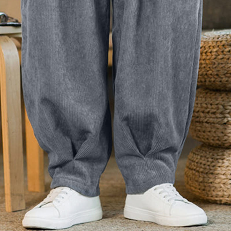 Pantalon harem rétro pour homme en velours côtelé uni doublé polaire, design simple, avec poches, de la Buddha Stones. - image 23
