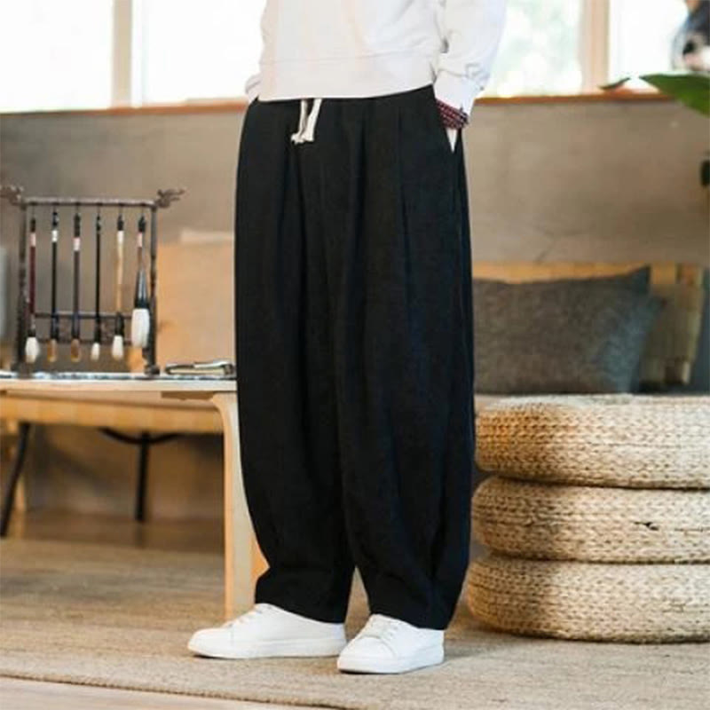 Pantalon harem rétro pour homme en velours côtelé uni doublé polaire, design simple, avec poches, de la Buddha Stones. - Noir - US/UK/AU46，EU56 (5XL) - image 36