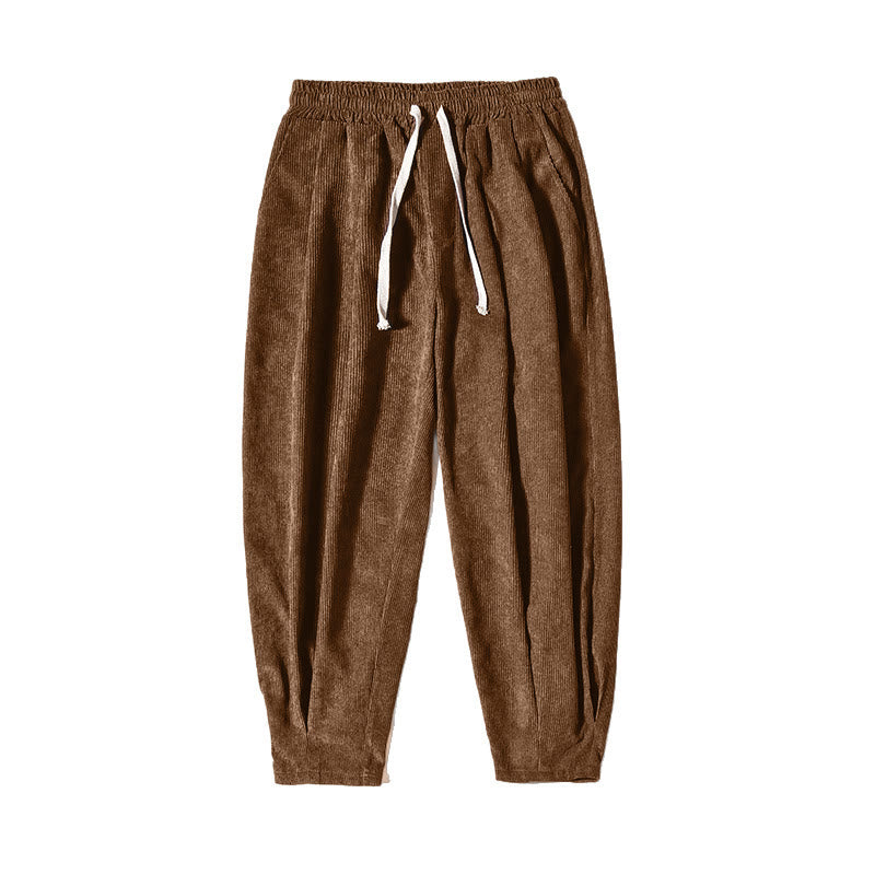 Pantalon harem rétro pour homme en velours côtelé uni doublé polaire, design simple, avec poches, de la Buddha Stones. - image 10