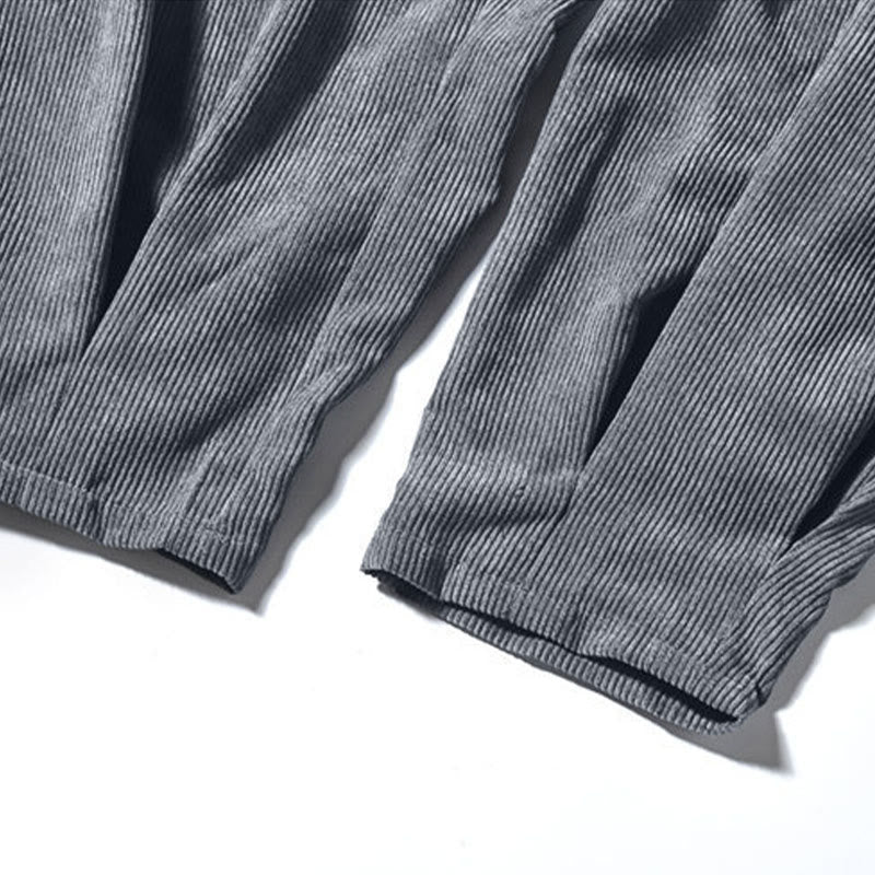 Pantalon harem rétro pour homme en velours côtelé uni doublé polaire, design simple, avec poches, de la Buddha Stones. - image 31