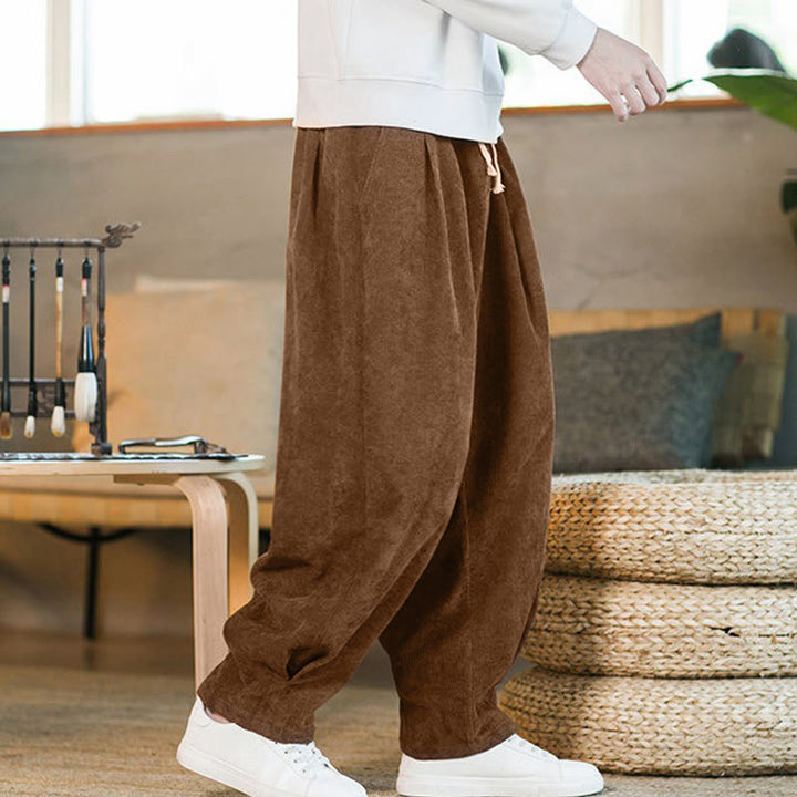 Pantalon harem rétro pour homme en velours côtelé uni doublé polaire, design simple, avec poches, de la Buddha Stones. - DarkGoldenrod (Version standard) - US/UK/AU46，EU56 (5XL) - image 1