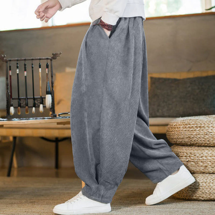Pantalon harem rétro pour homme en velours côtelé uni doublé polaire, design simple, avec poches, de la Buddha Stones. - Gris ardoise clair (version standard) - US/UK/AU46，EU56 (5XL) - image 13