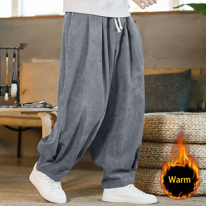 Pantalon harem rétro pour homme en velours côtelé uni doublé polaire, design simple, avec poches, de la Buddha Stones. - Gris ardoise clair (doublure polaire) - US/UK/AU46，EU56 (5XL) - image 12