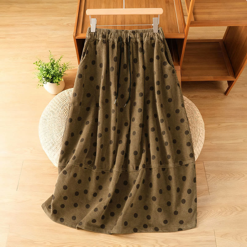 Jupe en velours côtelé pour femme, motif à pois d'hiver Buddha Stones, avec poches - DarkGoldenrod - US4, UK/AU8, EU36 (F) - image 0