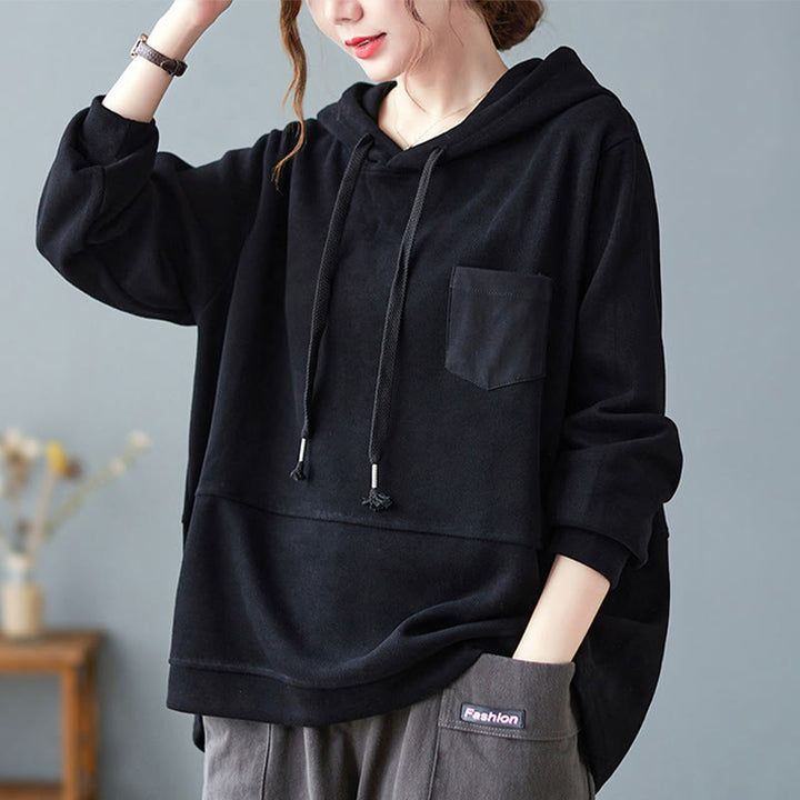 Sweat à capuche femme en coton à manches longues, Buddha Stones, couleur unie automnale, avec poche décorative. - Noir - US8-10，UK/AU12-14，EU40-42 (2XL) - image 17