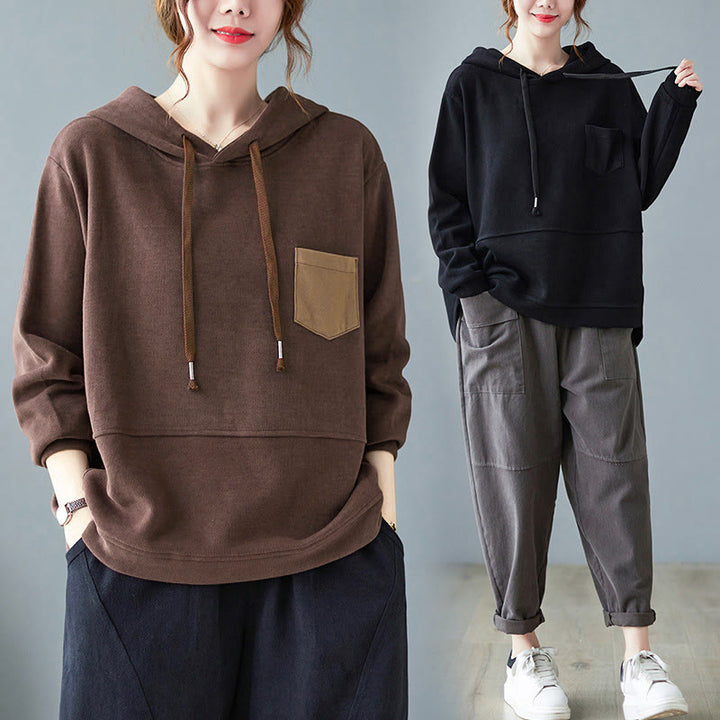 Sweat à capuche femme en coton à manches longues, Buddha Stones, couleur unie automnale, avec poche décorative. - image 6