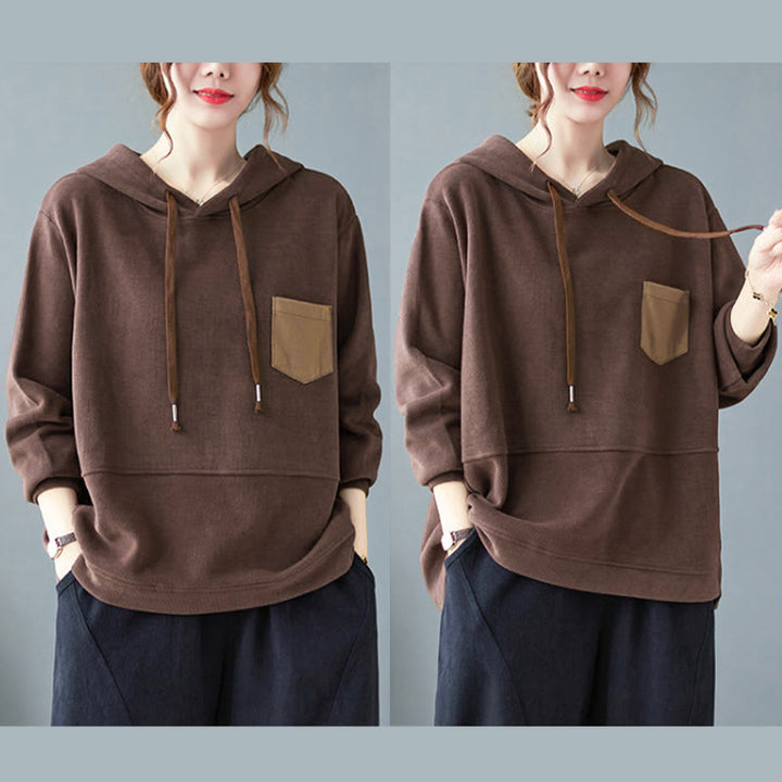 Sweat à capuche femme en coton à manches longues, Buddha Stones, couleur unie automnale, avec poche décorative. - image 5