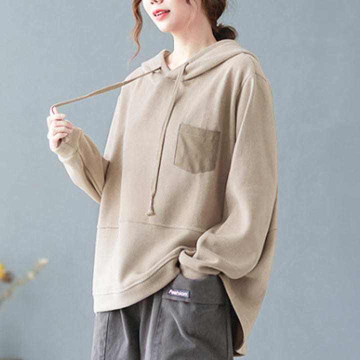 Sweat à capuche femme en coton à manches longues, Buddha Stones, couleur unie automnale, avec poche décorative. - image 28