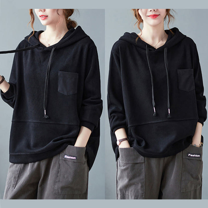 Sweat à capuche femme en coton à manches longues, Buddha Stones, couleur unie automnale, avec poche décorative. - image 24