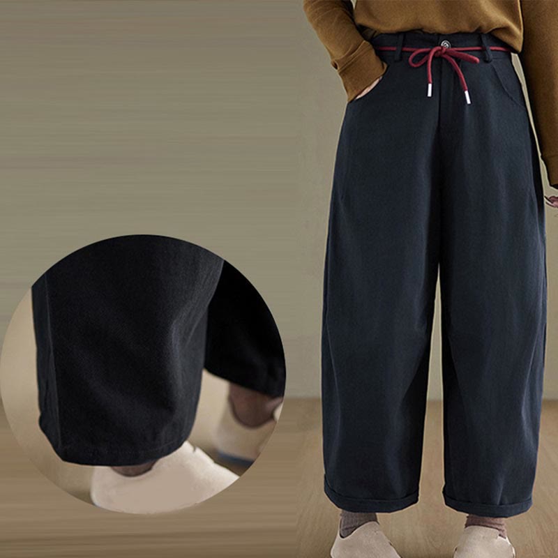 Pantalon décontracté en coton uni Buddha Stones pour femme, longueur 7-8, avec poches - image 6