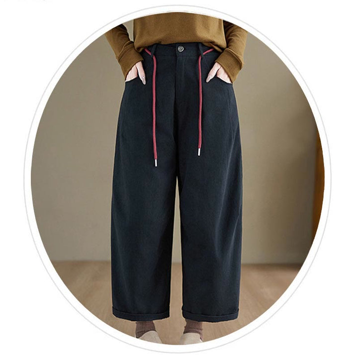 Pantalon décontracté en coton uni Buddha Stones pour femme, longueur 7-8, avec poches - image 2