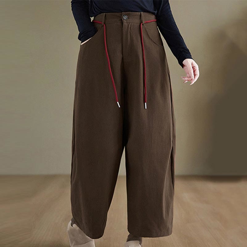 Pantalon décontracté en coton uni Buddha Stones pour femme, longueur 7-8, avec poches - image 8