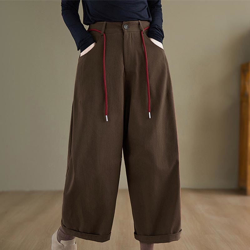 Pantalon décontracté en coton uni Buddha Stones pour femme, longueur 7-8, avec poches - SaddleBrown - US8-10，UK/AU12-14，EU40-42 (2XL) - image 7