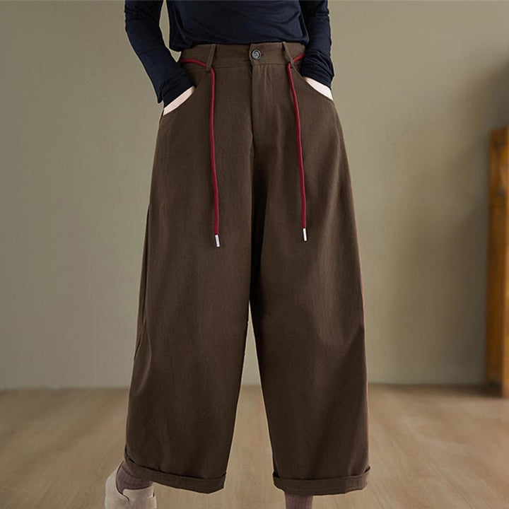 Pantalon décontracté en coton uni Buddha Stones pour femme, longueur 7-8, avec poches - SaddleBrown - US8-10，UK/AU12-14，EU40-42 (2XL) - image 7