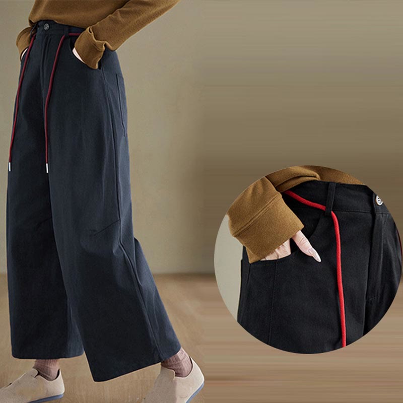 Pantalon décontracté en coton uni Buddha Stones pour femme, longueur 7-8, avec poches - image 4