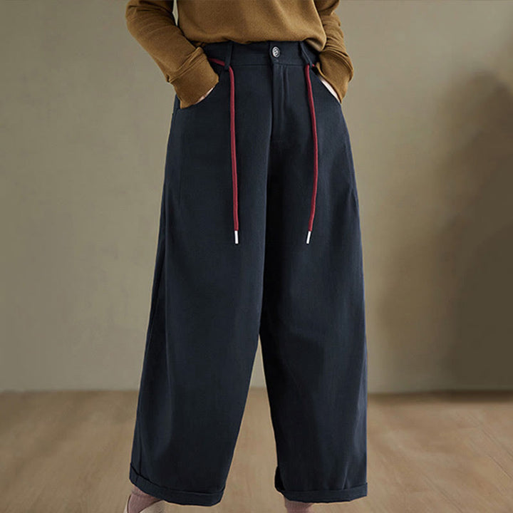 Pantalon décontracté en coton uni Buddha Stones pour femme, longueur 7-8, avec poches - Bleu nuit - US8-10，UK/AU12-14，EU40-42 (2XL) - image 0