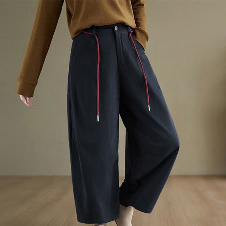 Pantalon décontracté en coton uni Buddha Stones pour femme, longueur 7-8, avec poches - image 1