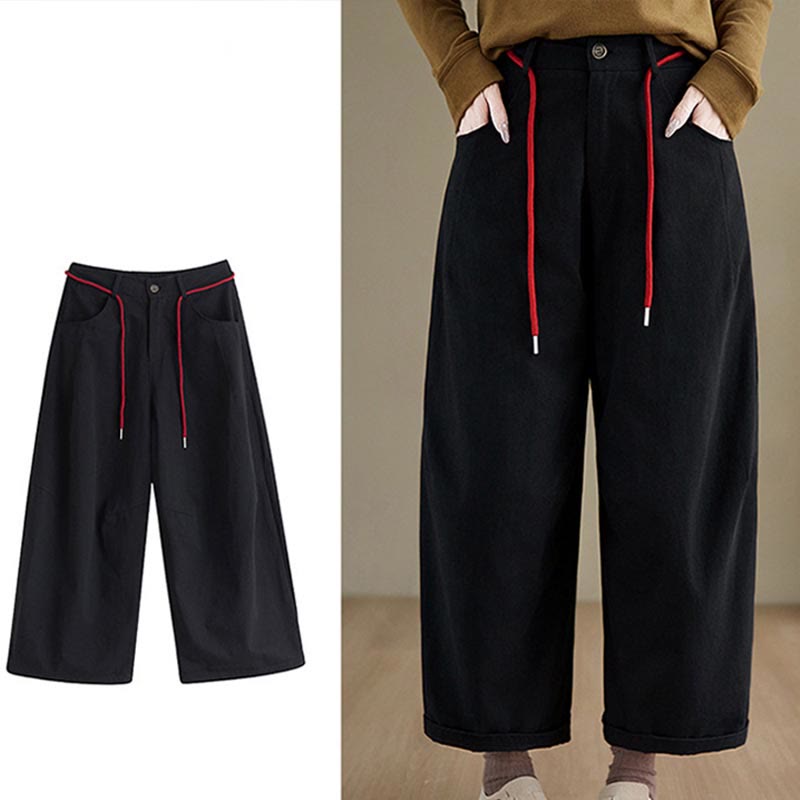 Pantalon décontracté en coton uni Buddha Stones pour femme, longueur 7-8, avec poches - image 14