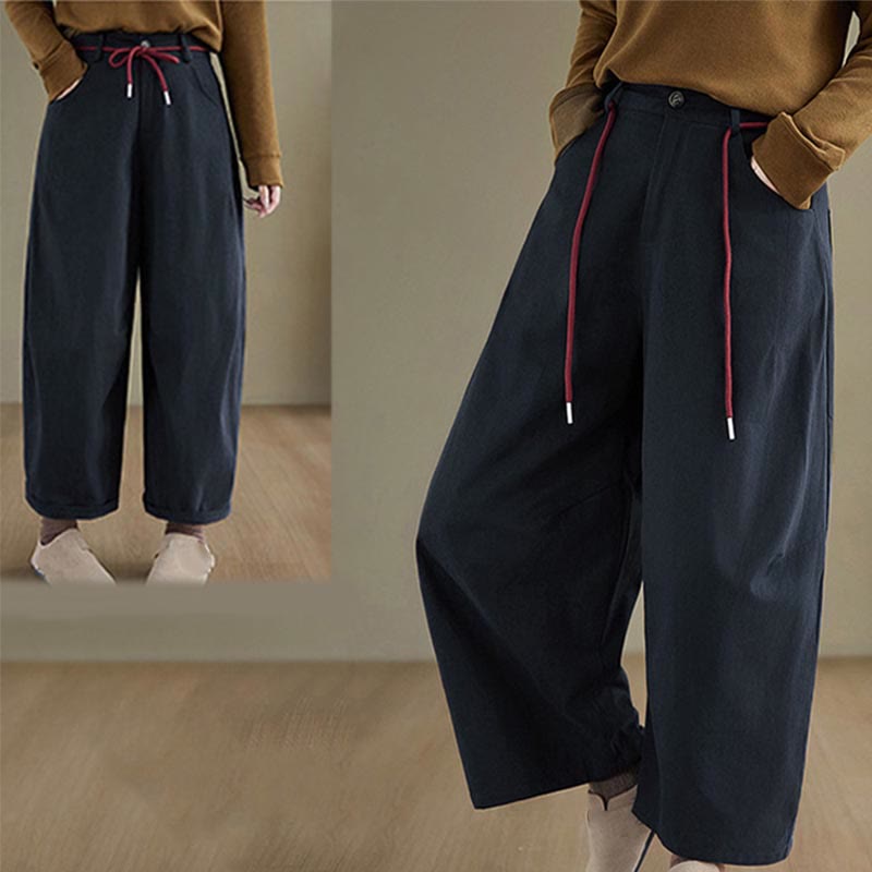 Pantalon décontracté en coton uni Buddha Stones pour femme, longueur 7-8, avec poches - image 3