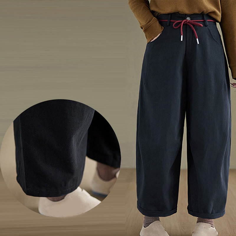 Pantalon décontracté en coton uni Buddha Stones pour femme, longueur 7-8, avec poches - image 5