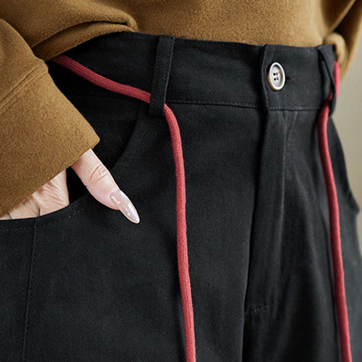 Pantalon décontracté en coton uni Buddha Stones pour femme, longueur 7-8, avec poches - image 18