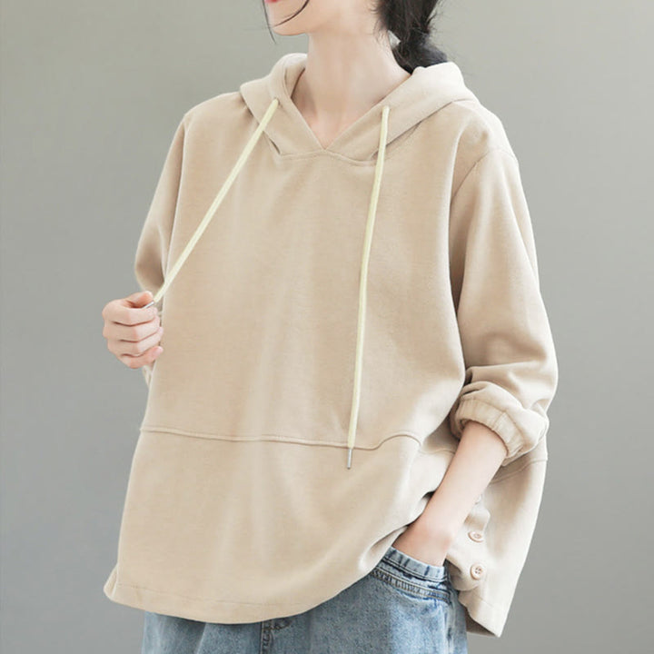 Sweat à capuche femme en coton, manches longues, couleur unie, Buddha Stones, automne, boutons latéraux - image 2