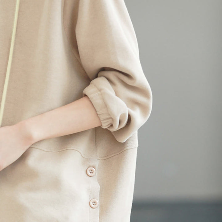 Sweat à capuche femme en coton, manches longues, couleur unie, Buddha Stones, automne, boutons latéraux - image 8