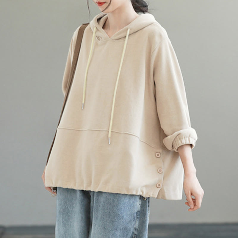 Sweat à capuche femme en coton, manches longues, couleur unie, Buddha Stones, automne, boutons latéraux - image 1