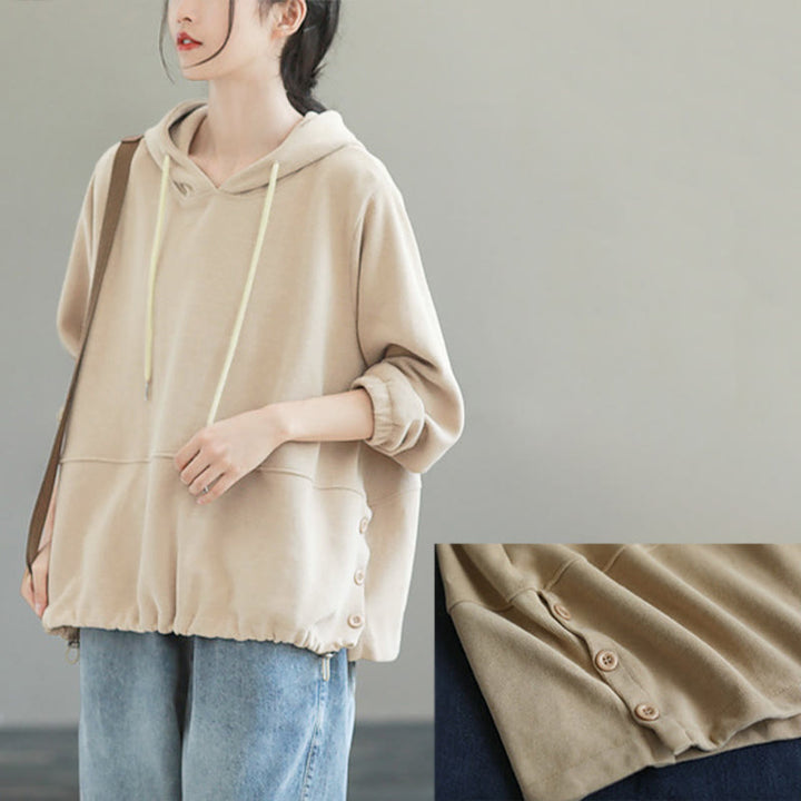 Sweat à capuche femme en coton, manches longues, couleur unie, Buddha Stones, automne, boutons latéraux - image 6