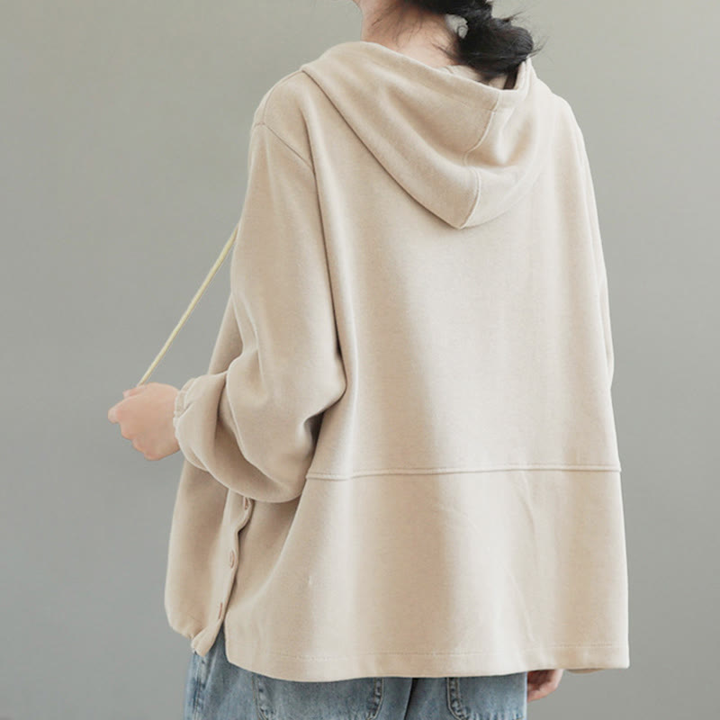 Sweat à capuche femme en coton, manches longues, couleur unie, Buddha Stones, automne, boutons latéraux - image 4
