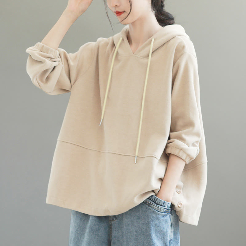 Sweat à capuche femme en coton, manches longues, couleur unie, Buddha Stones, automne, boutons latéraux - image 3