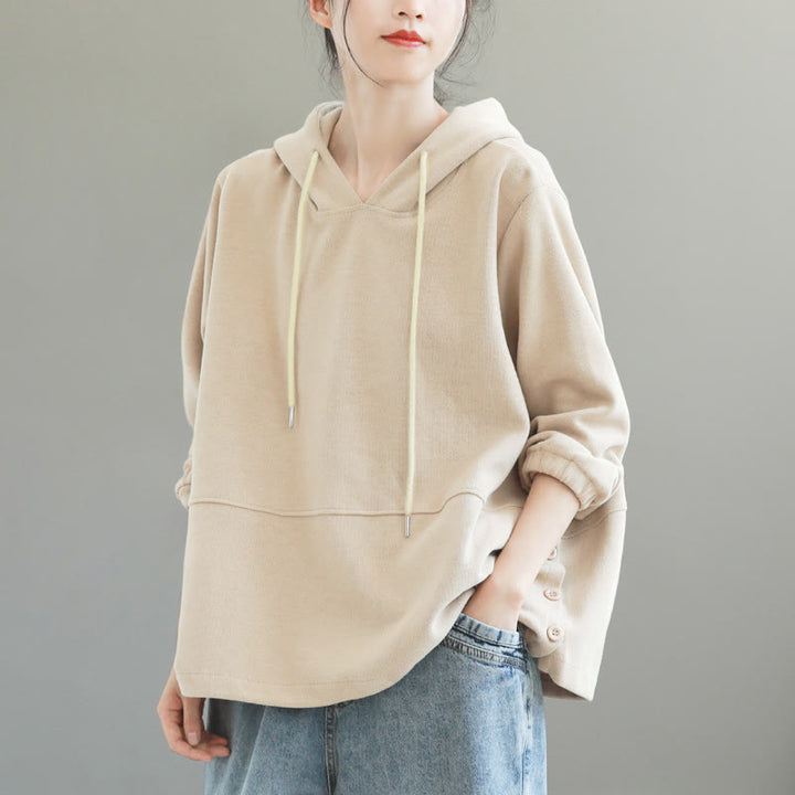 Sweat à capuche femme en coton, manches longues, couleur unie, Buddha Stones, automne, boutons latéraux - Beige - US8-10，UK/AU12-14，EU40-42 (2XL) - image 0