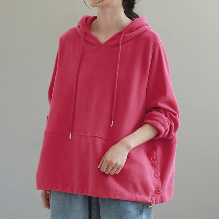 Sweat à capuche femme en coton, manches longues, couleur unie, Buddha Stones, automne, boutons latéraux - Rose foncé - US8-10，UK/AU12-14，EU40-42 (2XL) - image 10