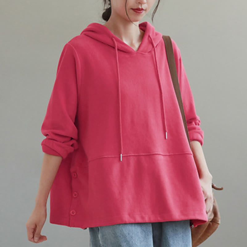 Sweat à capuche femme en coton, manches longues, couleur unie, Buddha Stones, automne, boutons latéraux - image 12