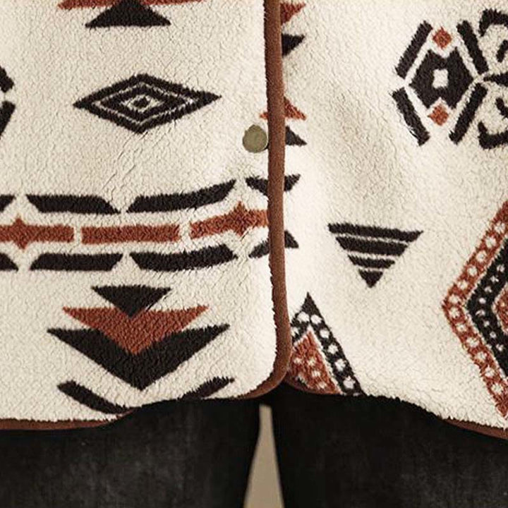 Veste en coton à manches longues pour femme, ornée de boutons et de motifs géométriques, style automne-hiver, Buddha Stones  - image 12