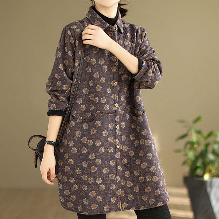 Veste femme en coton à manches longues avec poches, boutons et motifs floraux, ornée de Buddha Stones, idéale pour l'automne et l'hiver. - image 9