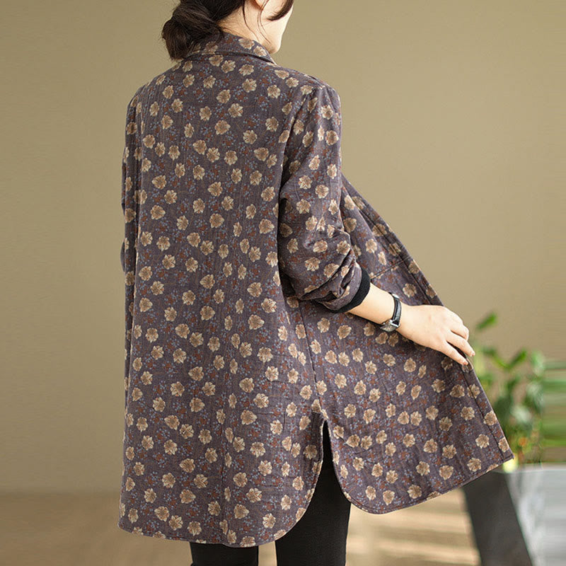 Veste femme en coton à manches longues avec poches, boutons et motifs floraux, ornée de Buddha Stones, idéale pour l'automne et l'hiver. - image 10