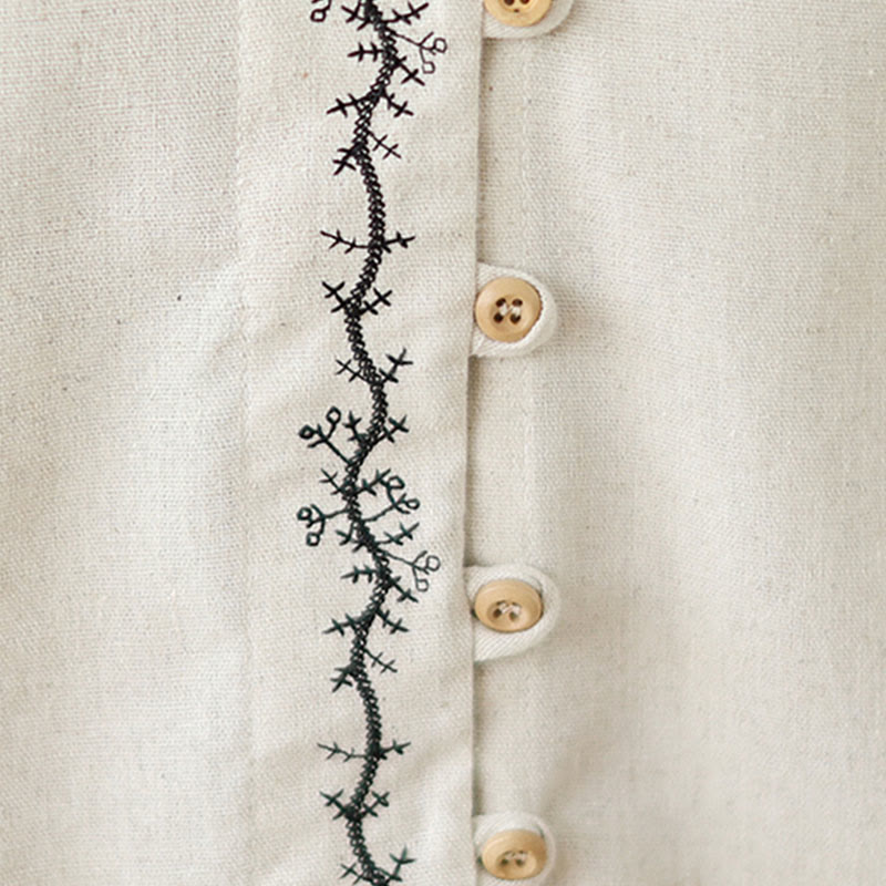 Chemise à manches longues en coton pour femme, ornée de boutons brodés de Buddha Stones et d'un col Claudine. - image 9