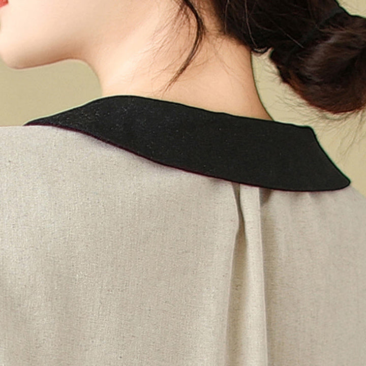 Chemise à manches longues en coton pour femme, ornée de boutons brodés de Buddha Stones et d'un col Claudine. - image 8