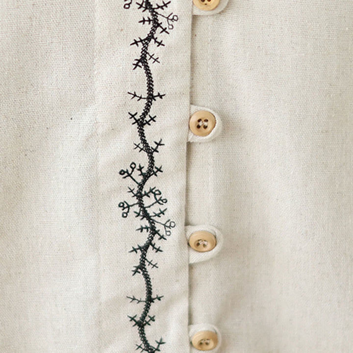 Chemise à manches longues en coton pour femme, ornée de boutons brodés de Buddha Stones et d'un col Claudine. - image 9