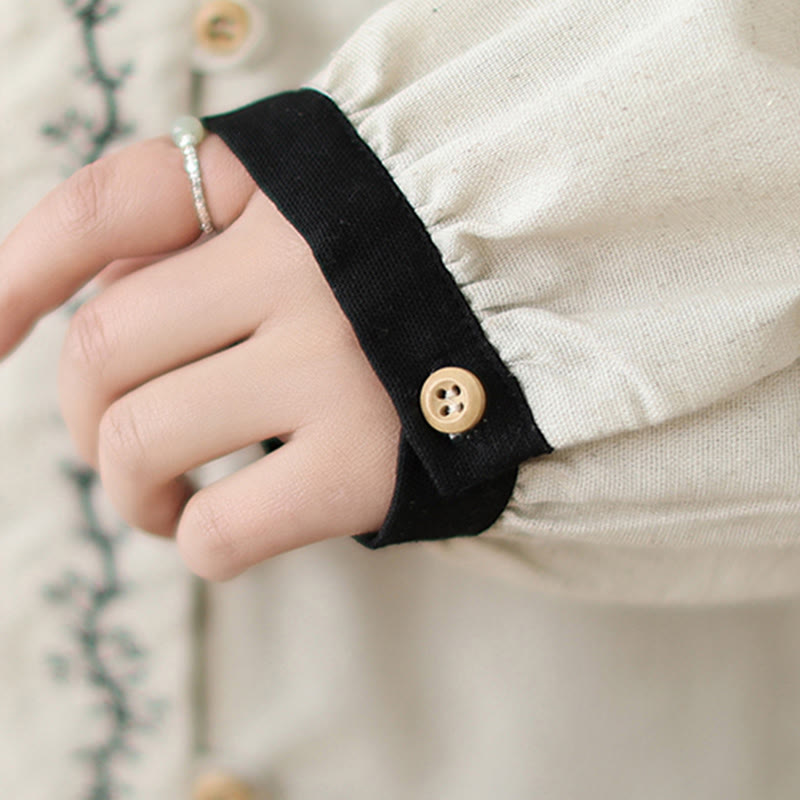 Chemise à manches longues en coton pour femme, ornée de boutons brodés de Buddha Stones et d'un col Claudine. - image 12