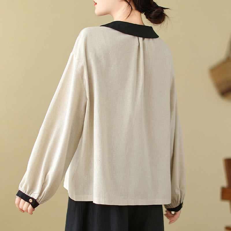 Chemise à manches longues en coton pour femme, ornée de boutons brodés de Buddha Stones et d'un col Claudine. - image 2