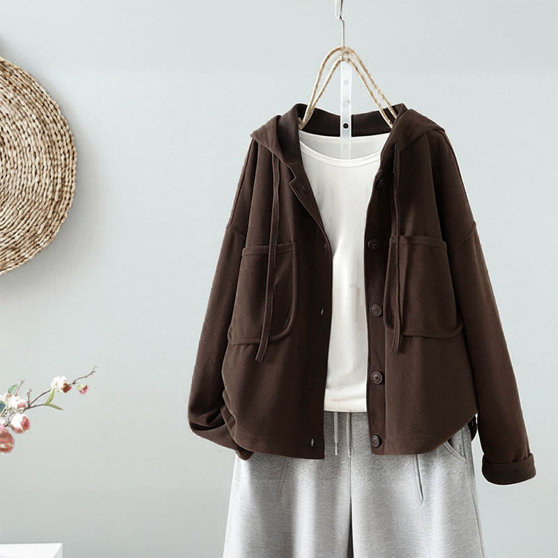 Cardigan à manches longues pour femme, couleur unie, boutons, poche décorative, Buddha Stones - SaddleBrown - US8-10，UK/AU12-14，EU40-42 (2XL) - image 0