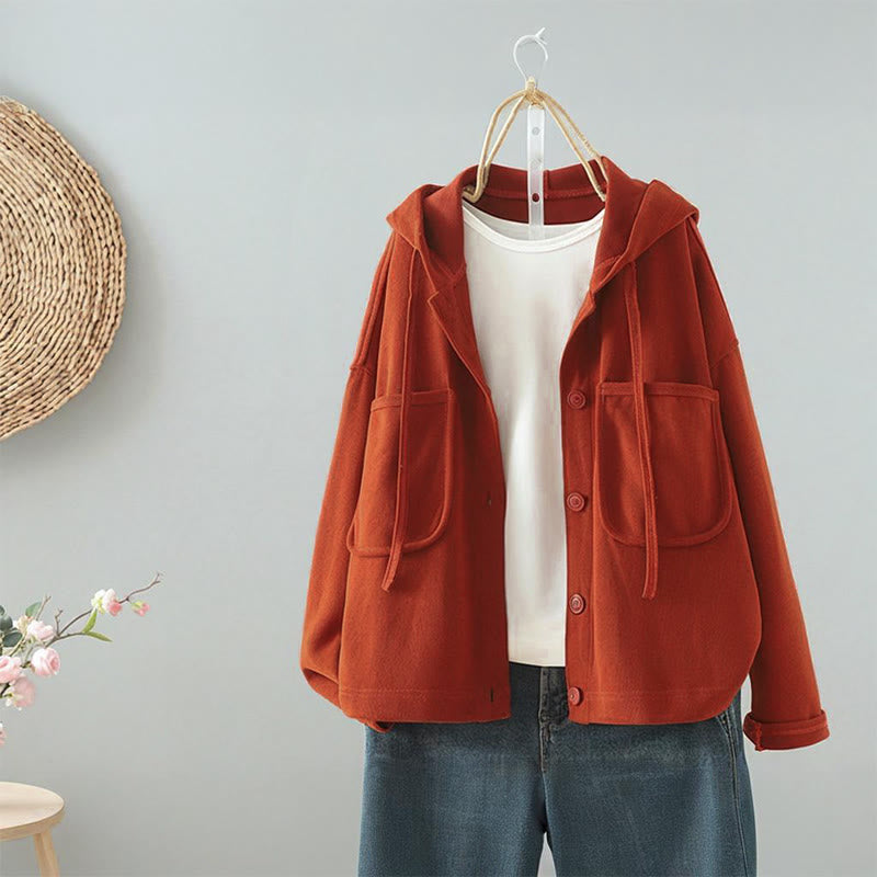 Cardigan à manches longues pour femme, couleur unie, boutons, poche décorative, Buddha Stones - OrangeRouge - US8-10，UK/AU12-14，EU40-42 (2XL) - image 4